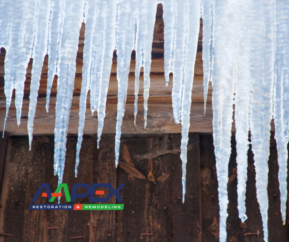 Ice dam on a roof.