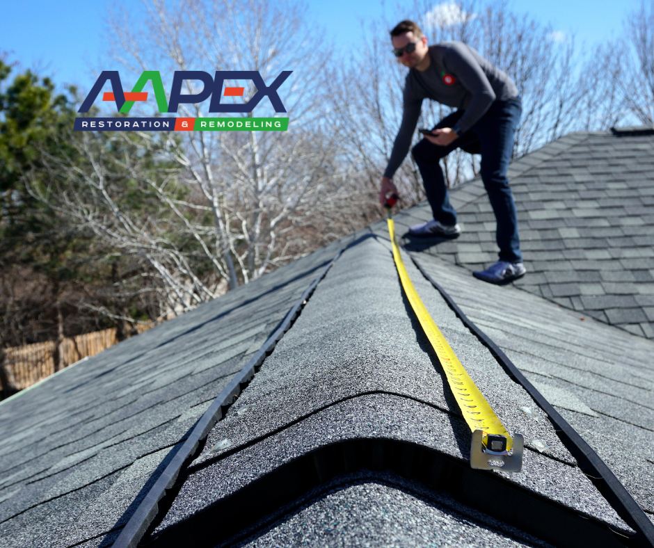 man measuring roof.